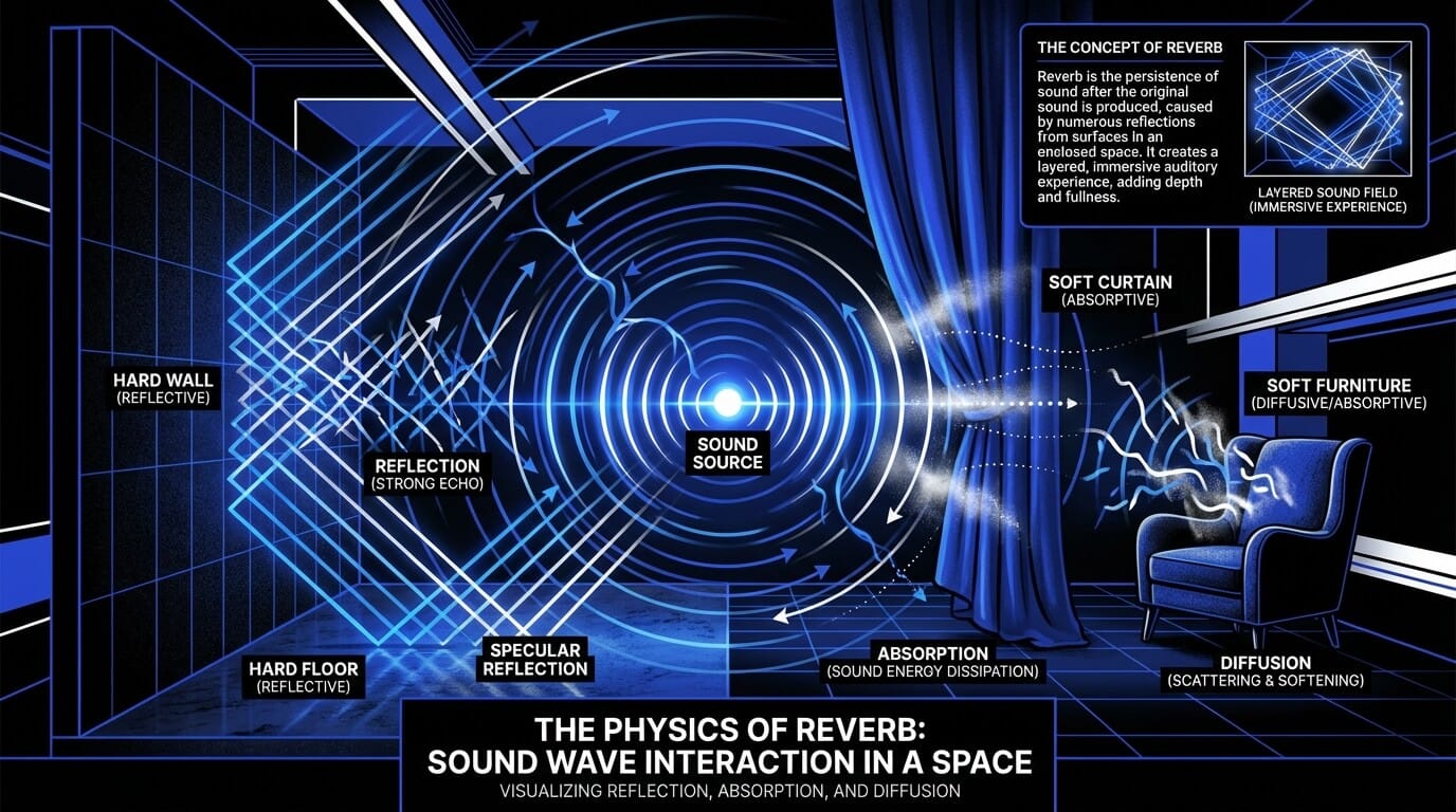 Reverb and its sound wave interaction in space.