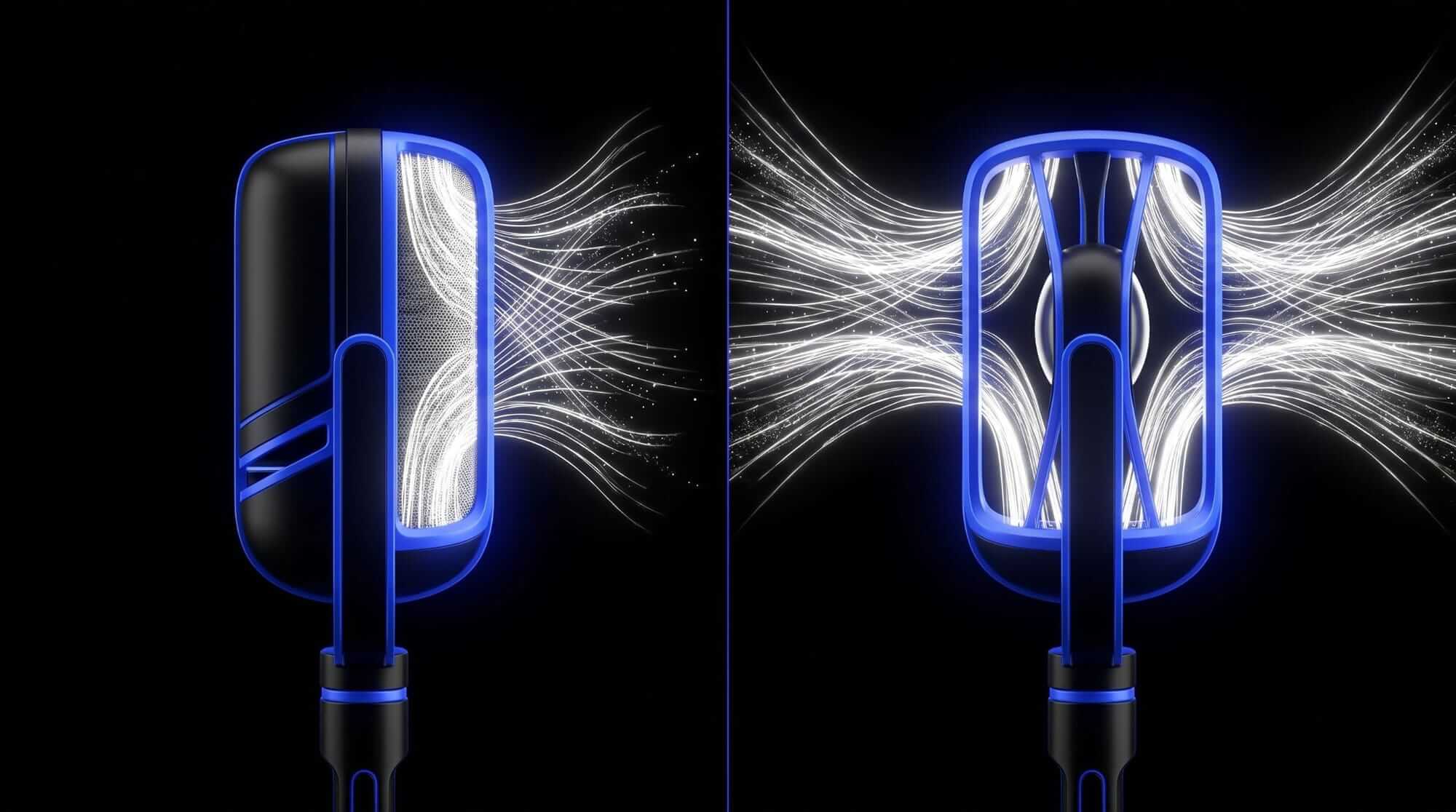 Infographic showing a bidirectional microphone with sound waves entering from the front and rear, illustrating figure-8 pickup behavior and side rejection.