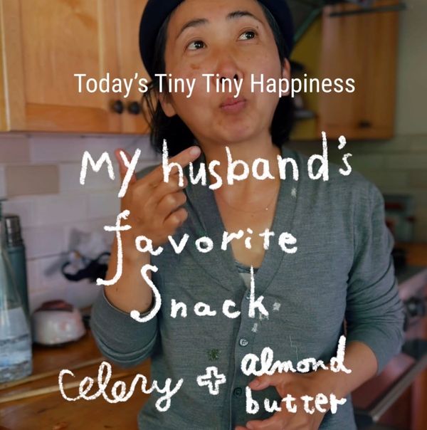 My husband’s favorite snack. Celery+Almond Butter