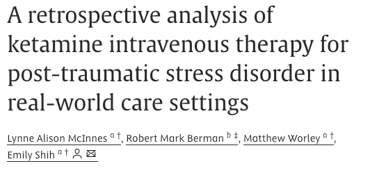 A retrospective analysis of ketamine intravenous therapy for post-traumatic stress disorder in real-world care settings (McInnes, et al, 2025)