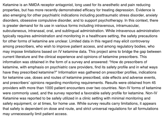 Spotlight: Ketamine for mental health - A naturalistic inventory of prescribing practices, safety, and adverse effects (Stuart, et al, 2025)