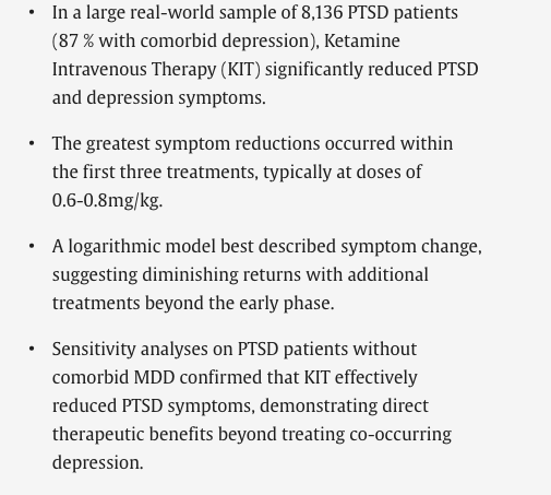 Spotlight: A retrospective analysis of ketamine intravenous therapy for post-traumatic stress disorder in real-world care settings (McInnes, et al, 2025)