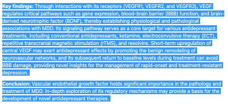 Vascular endothelial growth factor: a key factor in the onset and treatment of depression (Wang, et al, 2025)