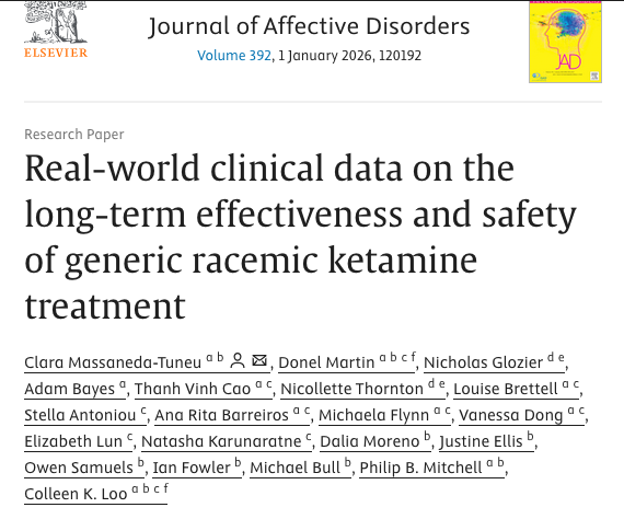 Real-world clinical data on the long-term effectiveness and safety of generic racemic ketamine treatment (Massaneda-Tuneu, et al, 2025)