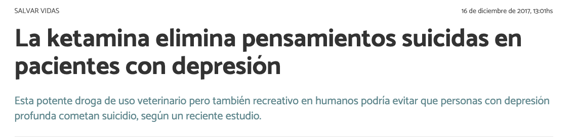 En Foco: La ketamina elimina pensamientos suicidas en pacientes con depresión (Uruguay, 2017)