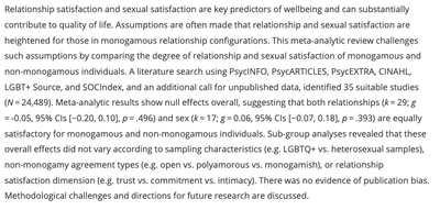Spotlight: Countering the Monogamy-Superiority Myth: A Meta-Analysis of the Differences in Relationship Satisfaction and Sexual Satisfaction as a Function of Relationship Orientation (Anderson, et al, 2025)