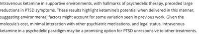 Spotlight: Rapid and sustained reduction of treatment-resistant PTSD symptoms after intravenous ketamine in a real-world, psychedelic paradigm (MacConnel, et al, 2024)