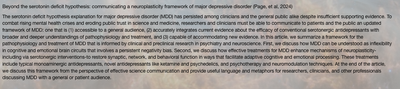 Spotlight: Beyond the serotonin deficit hypothesis: communicating a neuroplasticity framework of major depressive disorder (Page, et al, 2024)