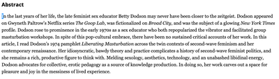 Spotlight "Pedagogy, Politics, and Betty Dodson’s Liberating Masturbation" (Sutton, 2024)