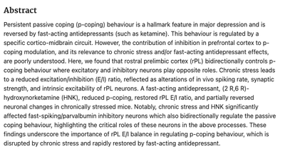 Spotlight "Prefrontal contribution to passive coping behaviour in chronic stress and treatment by fast-acting antidepressant" (Fong, et al, 2025)