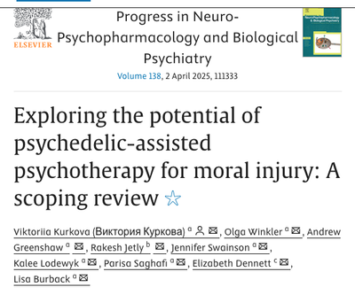 Spotlight: Exploring the potential of psychedelic-assisted psychotherapy for moral injury: A scoping review (Kerkova, et al, 2025)
