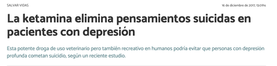En Foco: La ketamina elimina pensamientos suicidas en pacientes con depresión (Uruguay, 2017)