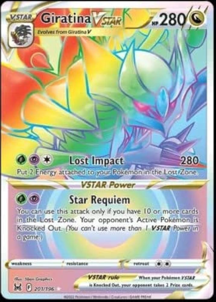 Amazon.com: Pokemon - Giratina VStar 201/196 Lost Origin Secret Rainbow  Rare Foil : Toys & Games