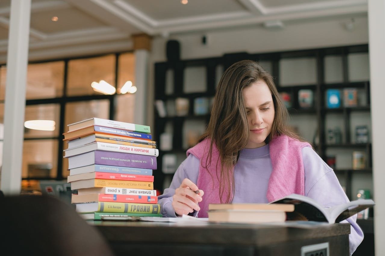 student reading a book