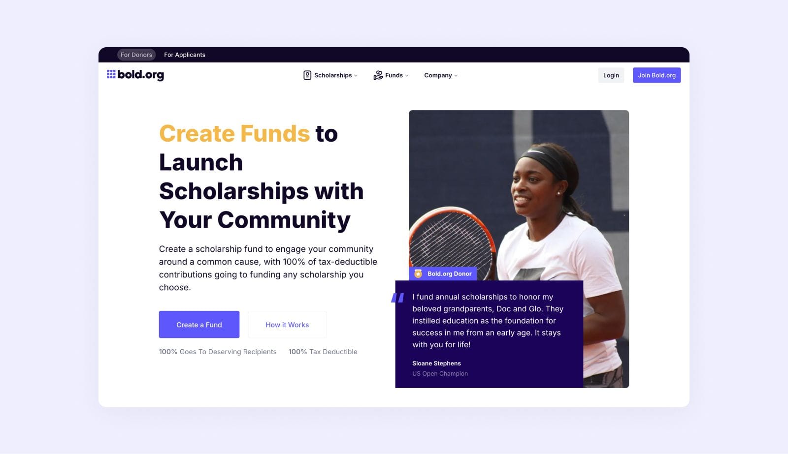 tax deductible scholarship fund with bold.org