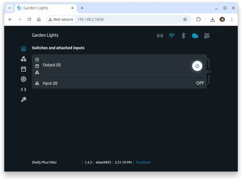 Shelly Plus 1 Mini Web Interface