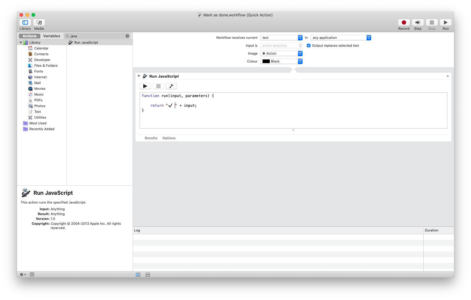 Automator - Google Calendar Mark Task as Done in Context Menu