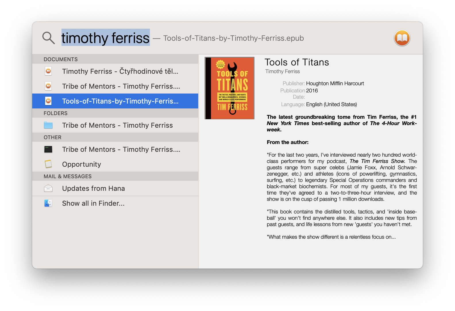 ePub spotlight plugin for Mac OS X