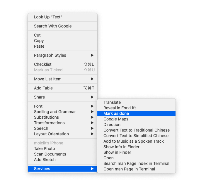 Google Mark Task as Done in Context Menu