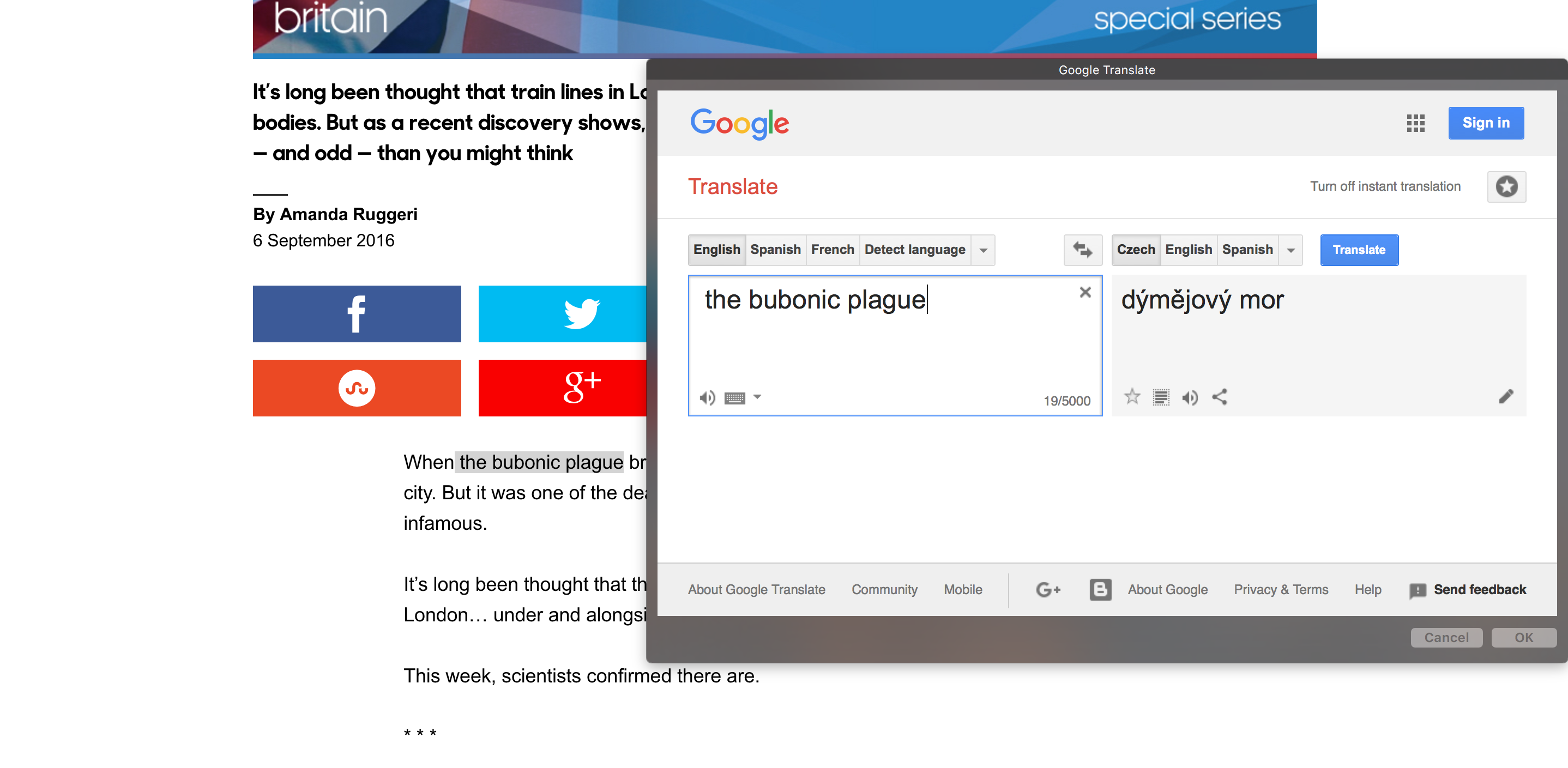Fig 2.: Google Translator Tooltip