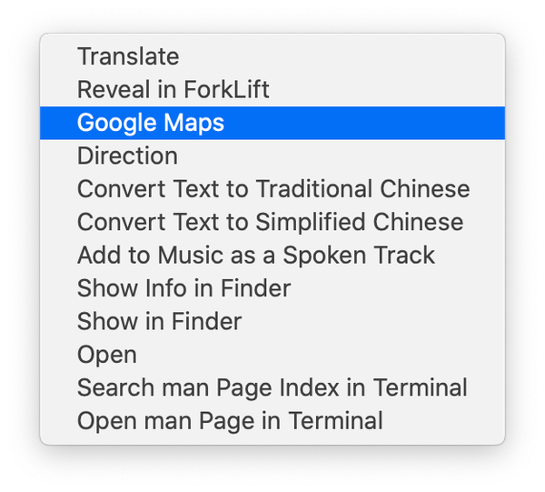 Right Click to Open Selected Text in Google Maps