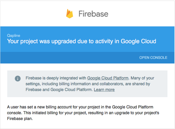 Your project was upgraded due to activity in Google Cloud