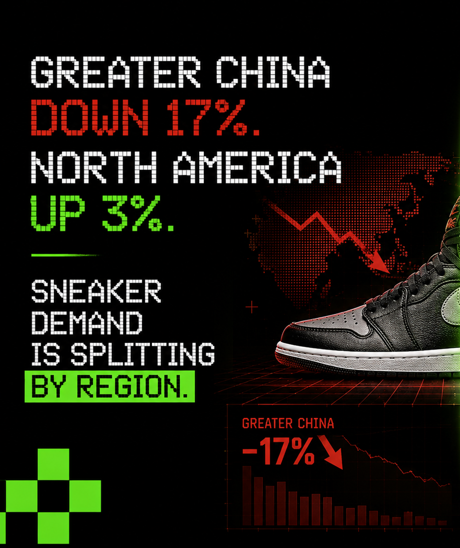 Greater China Down 17%, North America Up 3%. Sneaker Demand Is Splitting by Region.