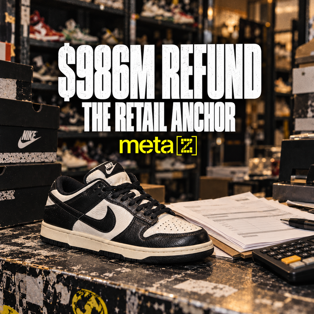 Nike Booked a $986 Million Tariff Refund. Consider What That Does to the Retail Anchor. — METAZ streetwear editorial cover.