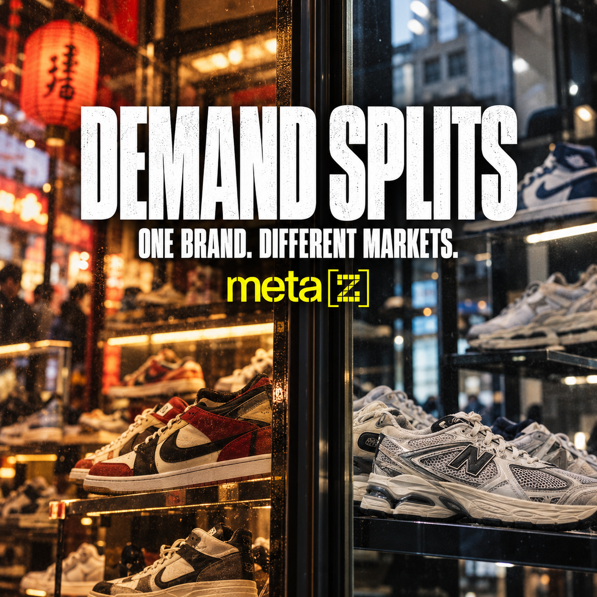 Greater China Down 17%, North America Up 3%. Sneaker Demand Is Splitting by Region. — METAZ streetwear editorial cover.