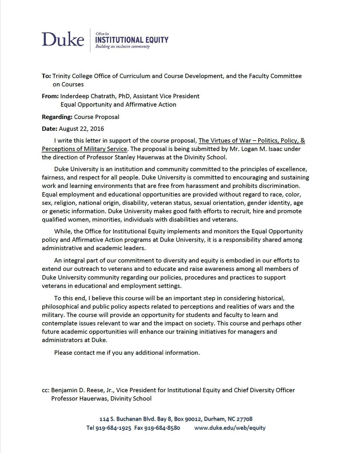 ✉️ OIE VoW Endorsement