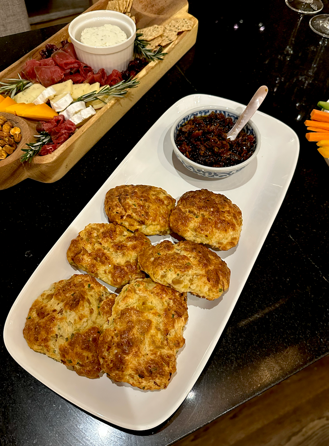 Easy Thanksgiving Appetizer Idea: Gruyère and Caramelized Onion Biscuits with Bacon Jalapeño Jam