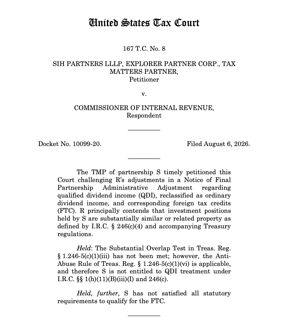 SIH Partners annotated Tax Court opinion
