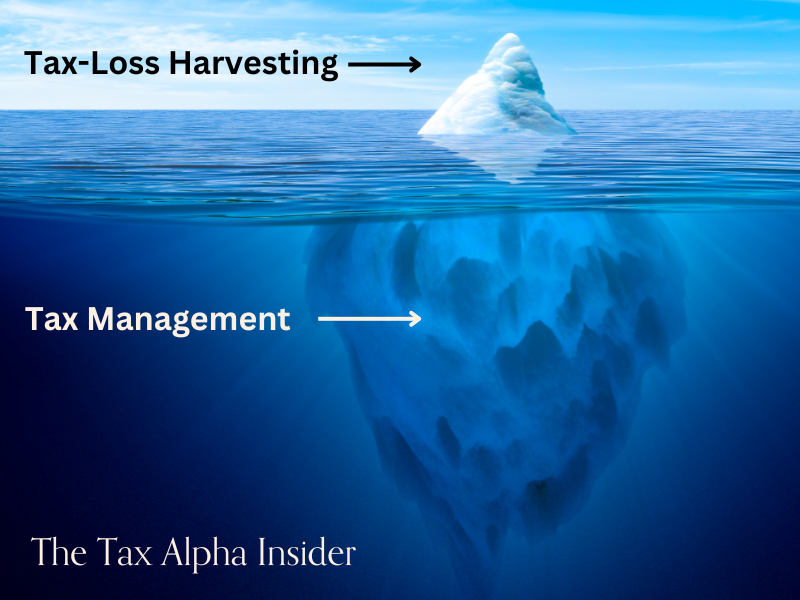 Cartoon showing tax-loss harvesting overshadowing the other quiet tax advantages that funds and SMAs deliver