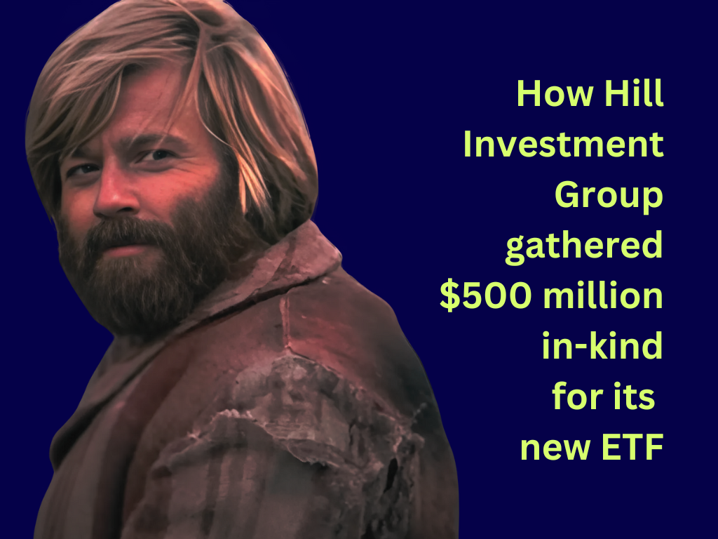 Cartoon on Hill Investment Group seeding the $500 million Longview Advantage ETF in-kind