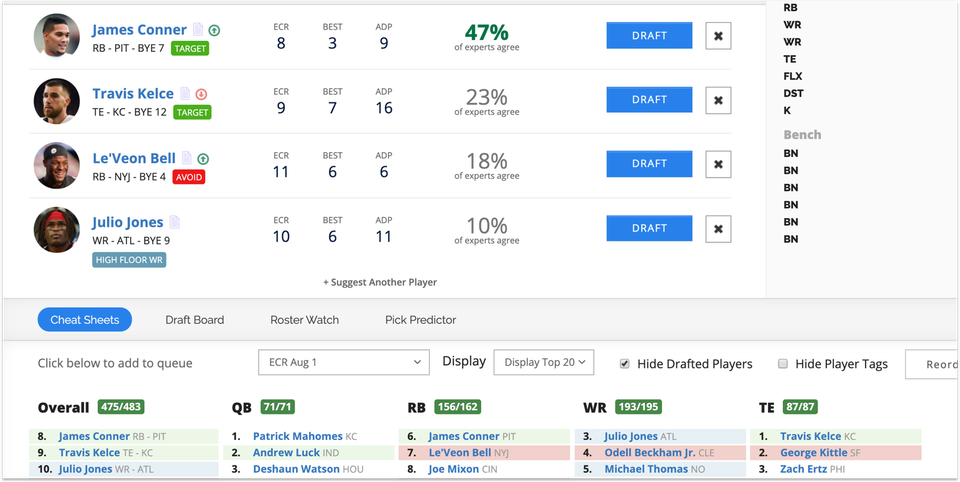[8/2/2019] New Custom Cheat Sheet Tags, ECR Risers/Fallers, Superflex Views in Draft Wizard