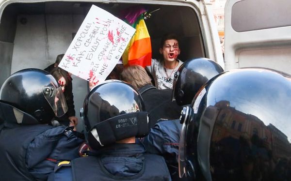 A protest against Chechnya’s anti-gay purge is taking place in London