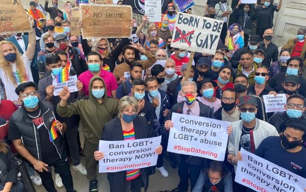 LGBTQ+ activists protest conversion therapy at Cabinet Office & Government Equalities Office