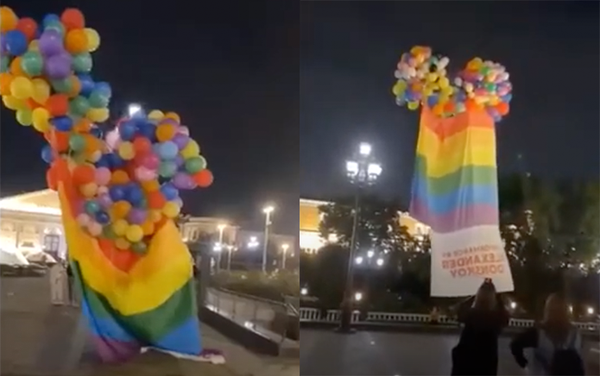 Gay artist flies giant rainbow flag in Russia to send a message to Vladimir Putin