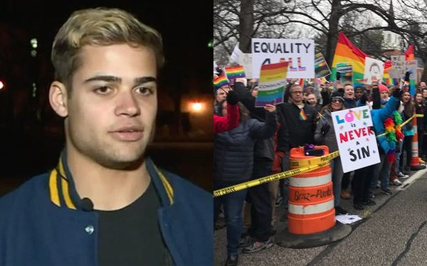 Hundreds of students rally to defend gay athlete from Westboro Baptist Church