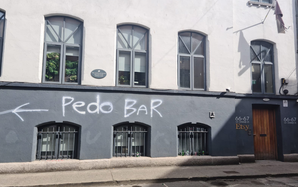 Iconic Dublin gay bar defaced with horrific homophobic slur in “premeditated” act