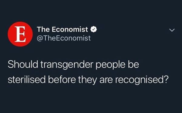 The Economist faces backlash for tweet asking if trans people should be ‘sterilised’