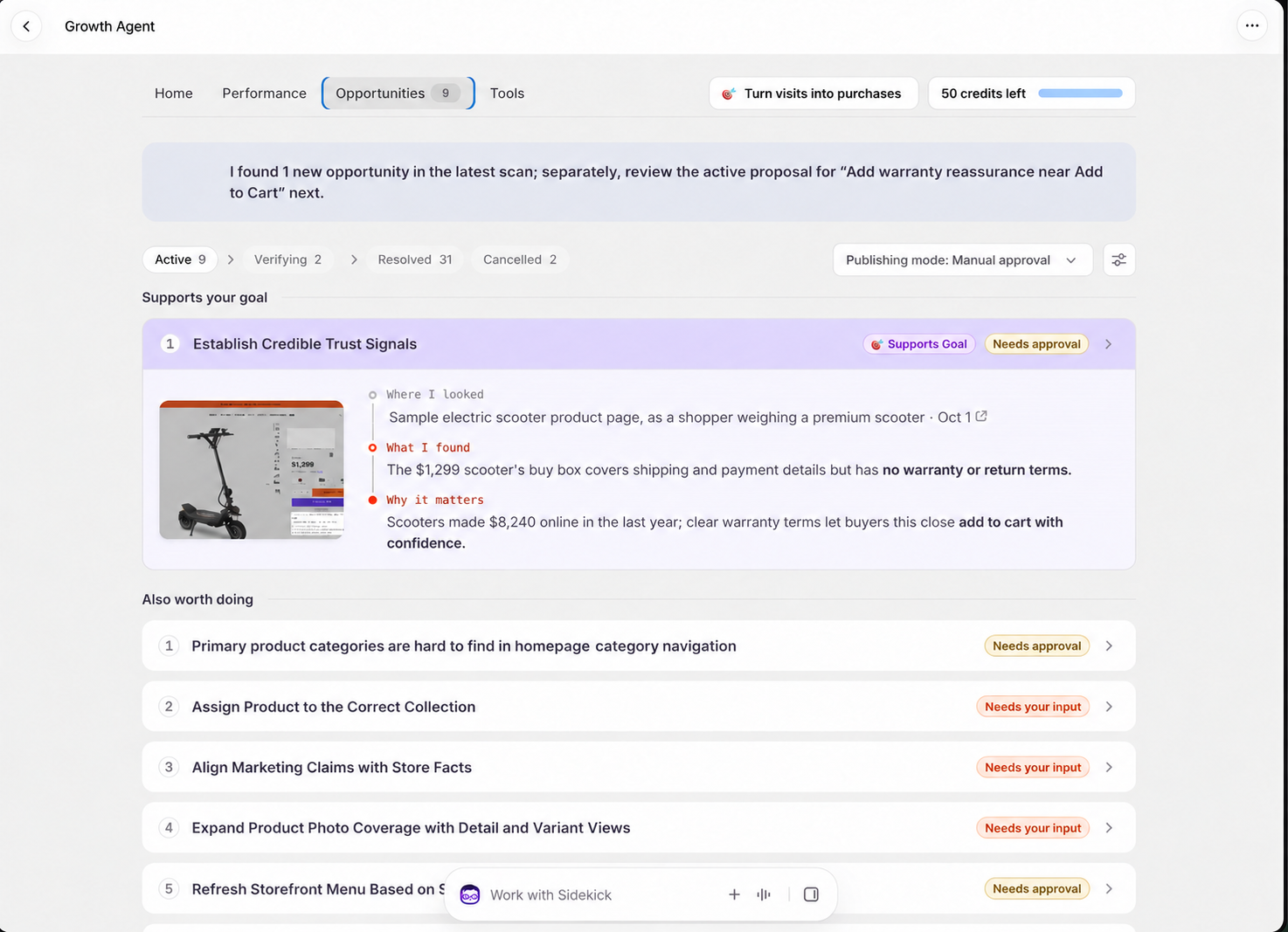 Shopify Quick Analyzer showing top growth opportunities