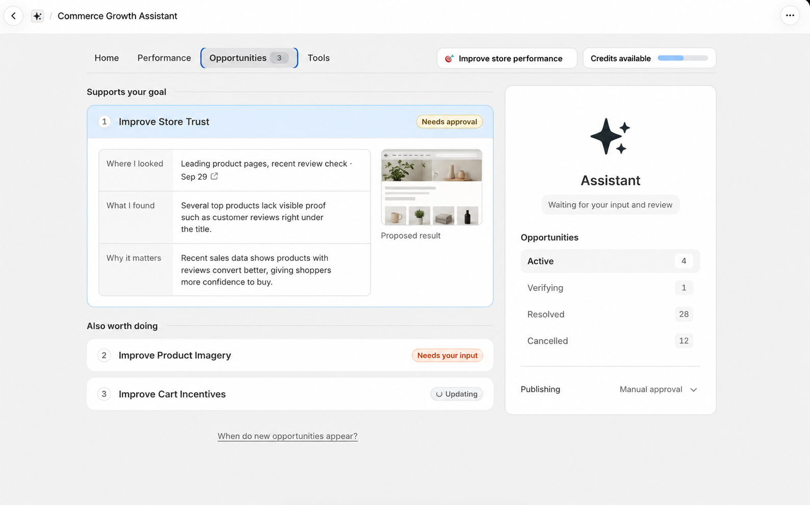 Shopify Quick Analyzer showing top growth opportunities
