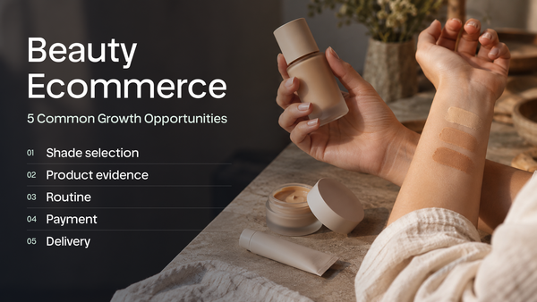 Beauty ecommerce purchase decisions covering shade selection, product evidence, routines, payment, and delivery.