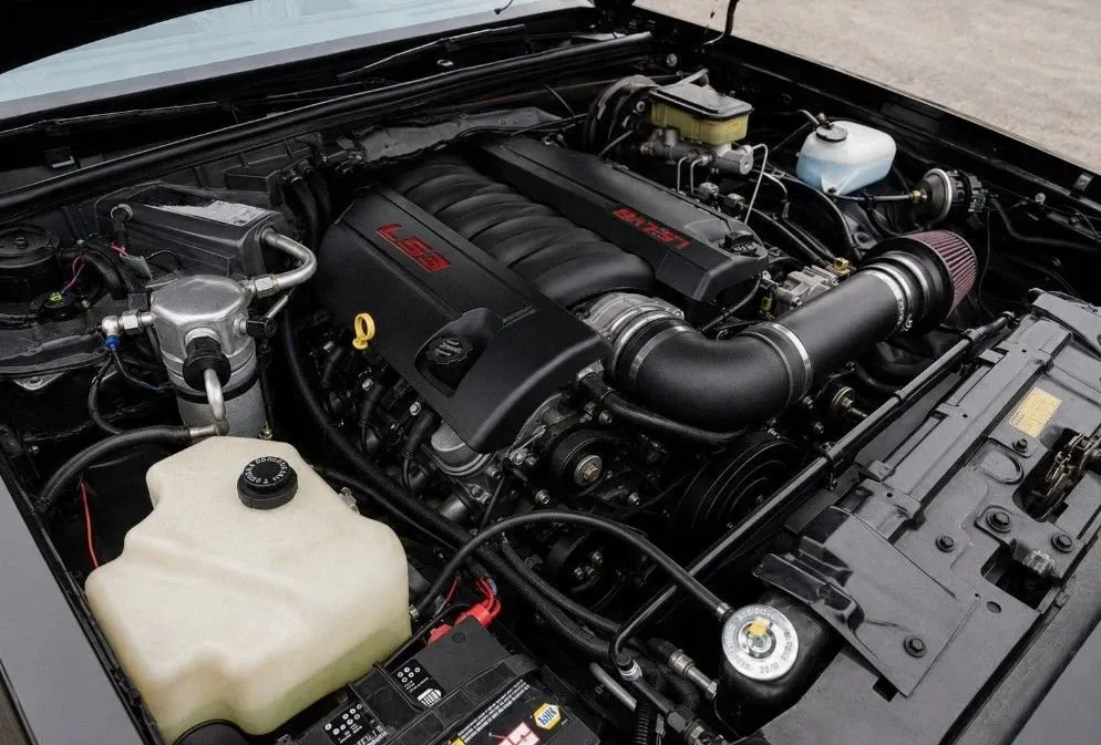 The 6.2-liter LS3 V8 now sits where the turbo V6 once lived.