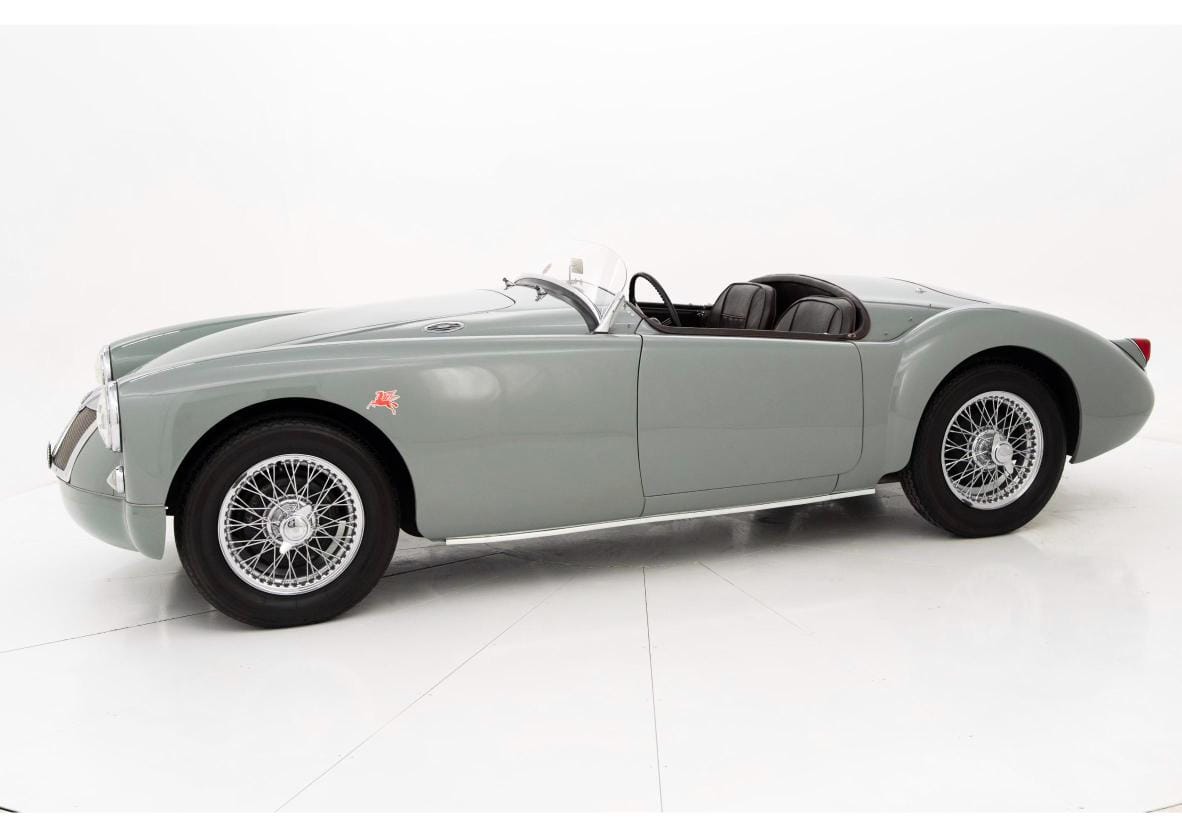 Side profile of the 1961 MG MGA Speedster on wire wheels