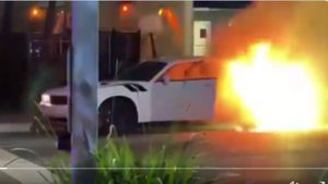 Dodge Challenger Burns In Miami Beach Riots