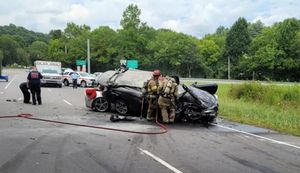 BMW Flies Off Bridge, Lands On Corvette