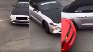 Street Takeover Mustang Crashes Into Dodge Challenger