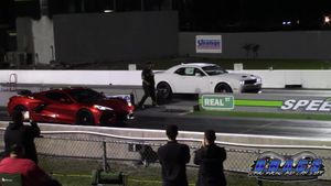 Dodge Challenger Hellcat and C8 Corvette Face Off in Drag Race Showdown